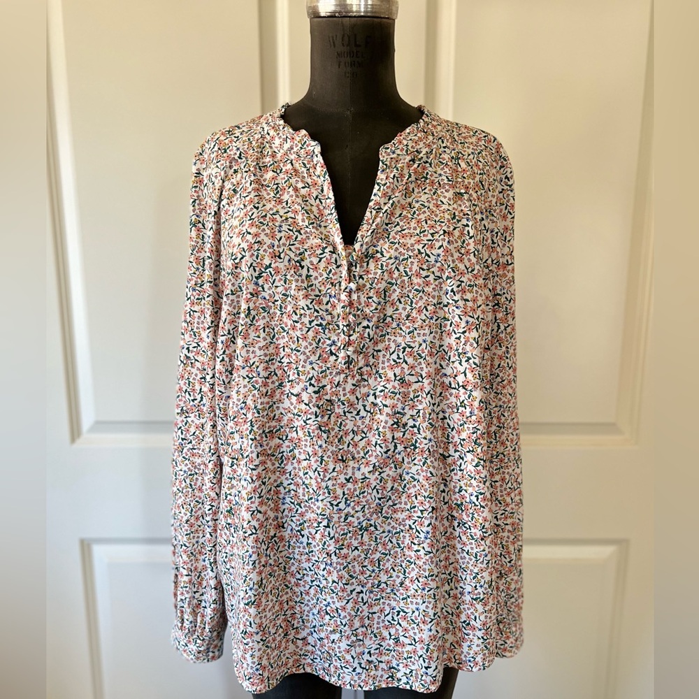 St John’s Bay Floral Blouse L Raglan Sleeve Lightweight Cotton Rayon Top